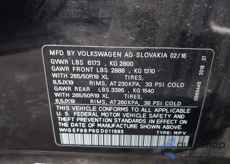 2016 Volkswagen Touareg Vr6 Lux z USA, uszkodzony, nr VIN WVGEF9BP6GD011893